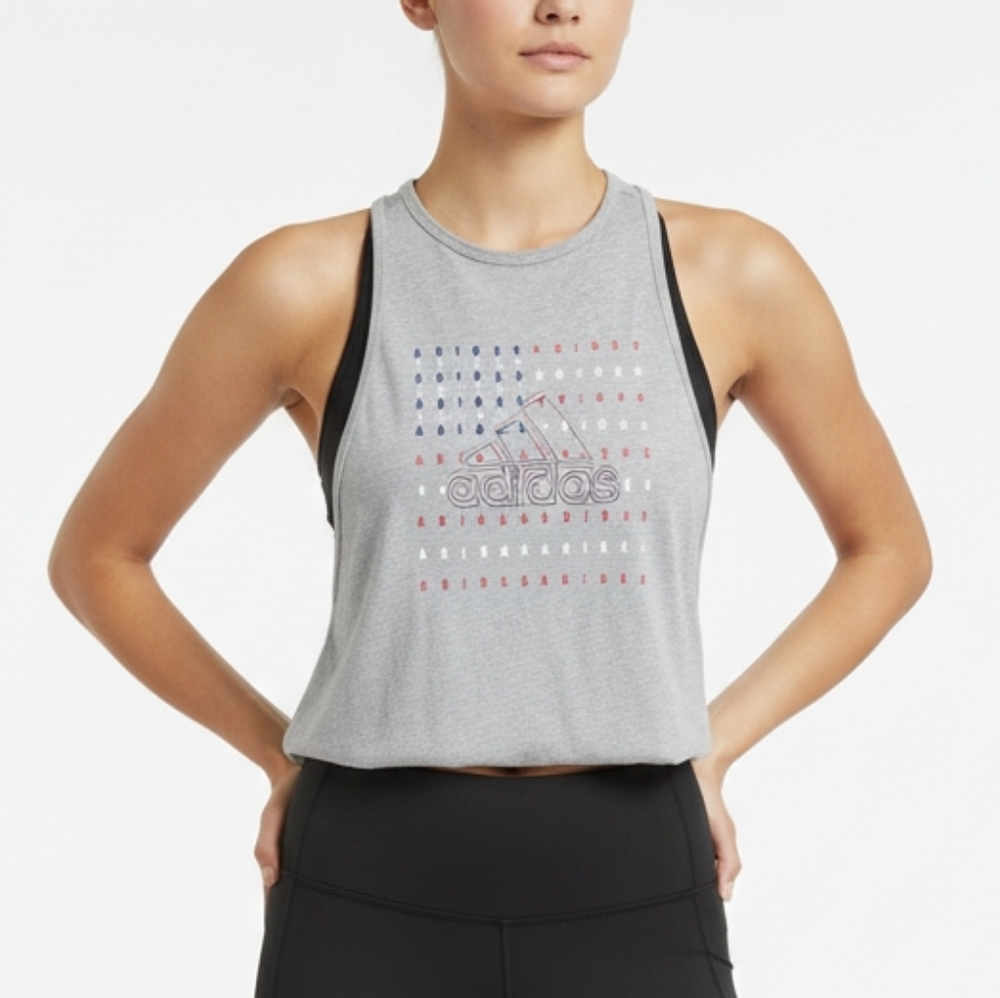 adidas NWT Gray Logo Racerback Athletic Workout Training Tank Top Large